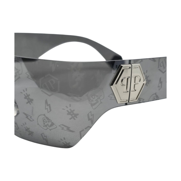 PHILIPP PLEIN SUNGLASSES Stylish Gray Sunglasses SHIELD - Picture 4 of 8